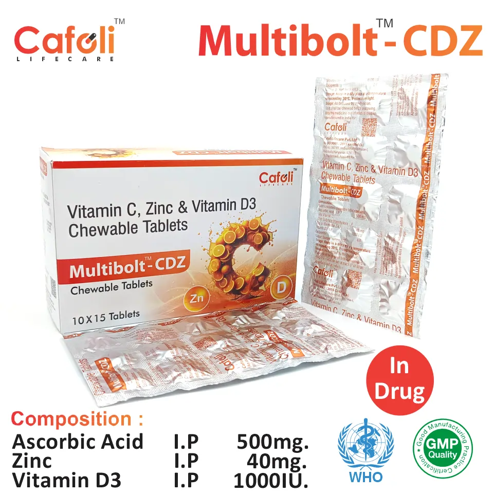 Vitamin C 500mg, Vitamin D 400 IU, Zinc 7.5mg Tablet at the best price in PCD Pharma Franchise for Immune Support.